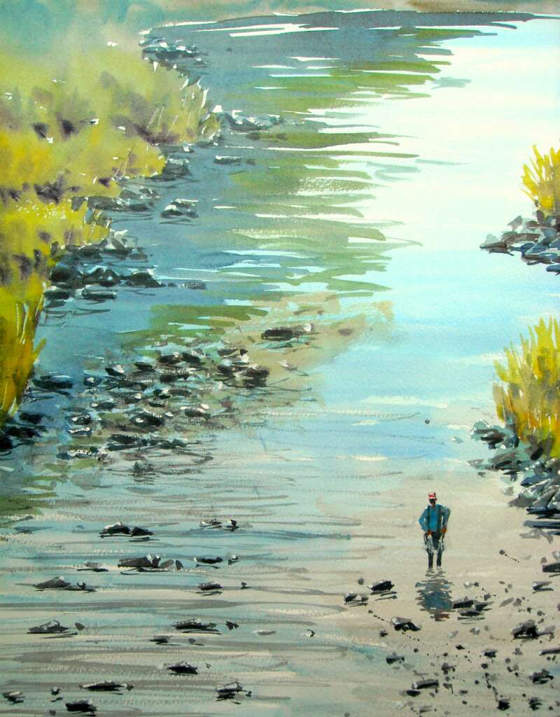 大分県の七瀬川の水彩画