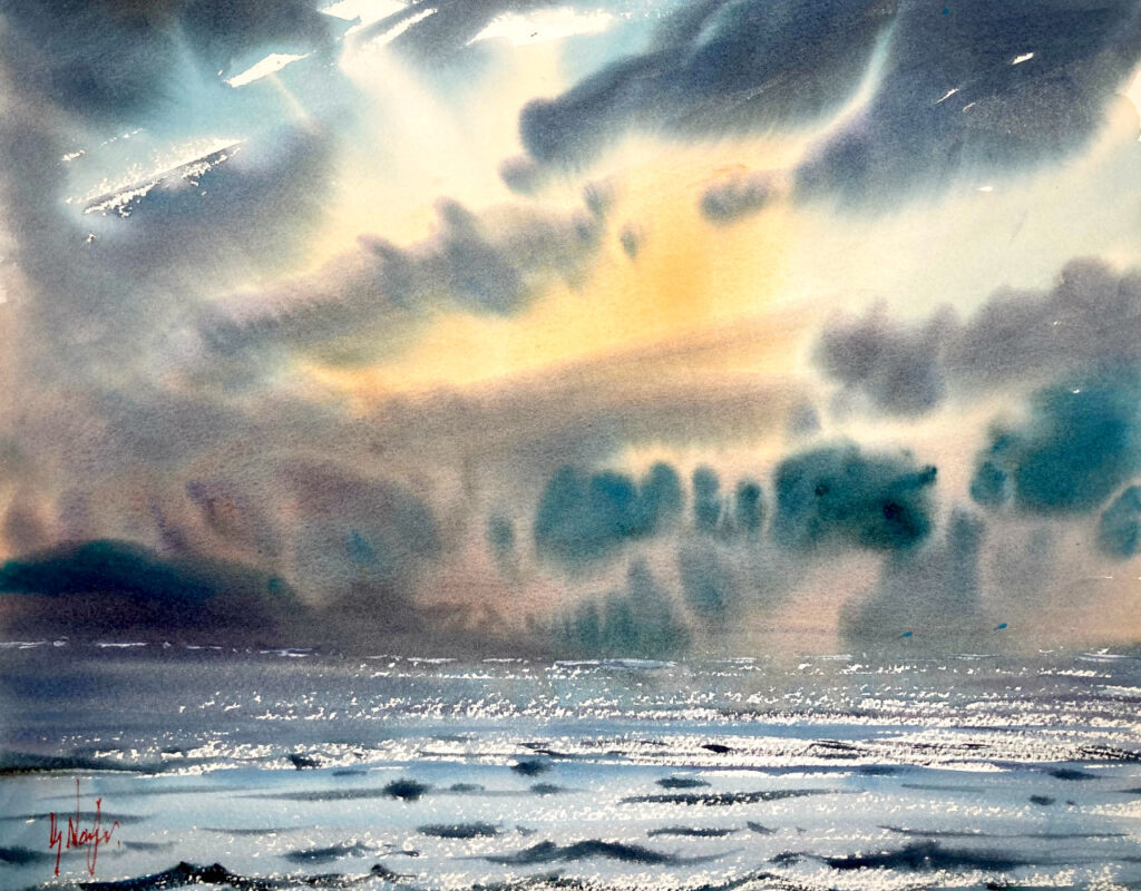 海景の劇的な水彩画