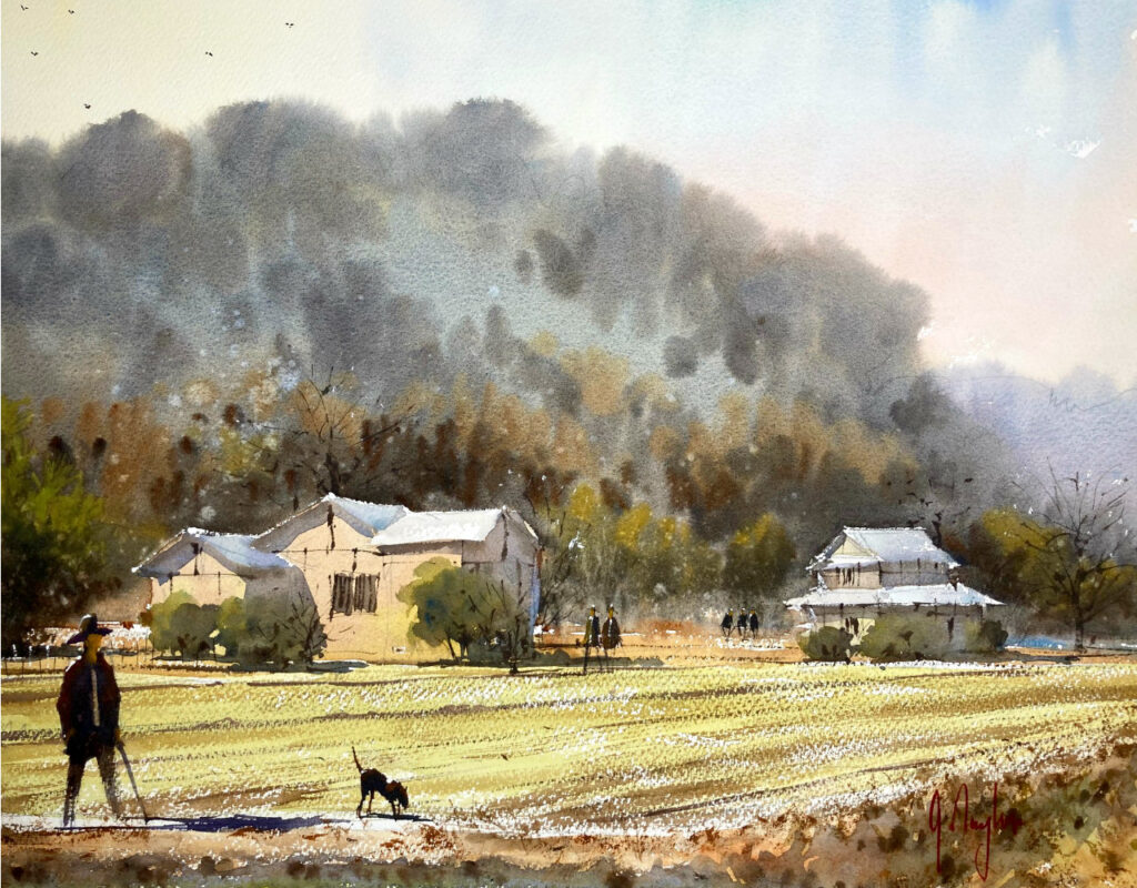 美しい日本の村の水彩画