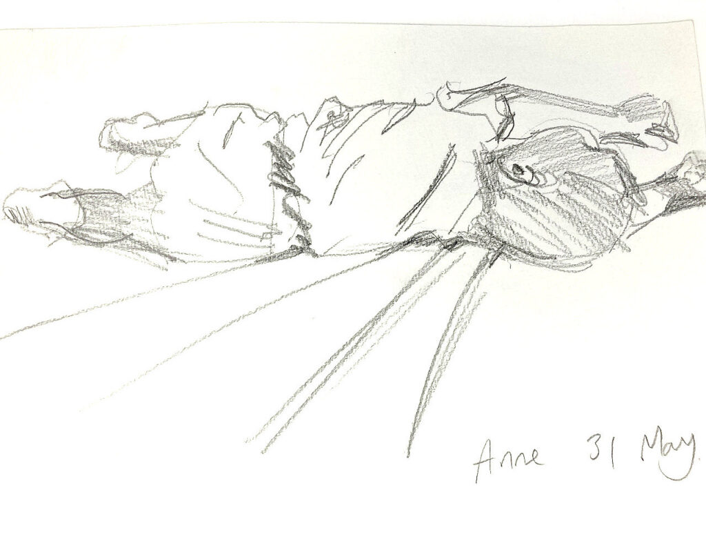 寝ている非常に幼い子供の鉛筆画